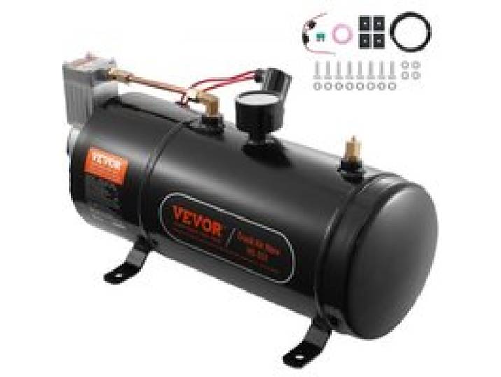 VEVOR Compresseur d'Air pour Kit de Klaxon Pompe à Air avec Réservoir 3 L 90-120 psi pour Gonflage des Pneus Matelas Pneumatiques Compatible avec Tout Véhicules 12 V Trains Bateaux Voitures Atelier