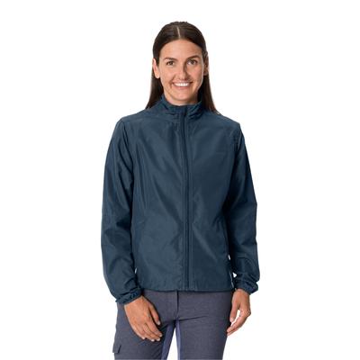 Fahrradjacke VAUDE "DUNDEE", Damen, Gr. 48, blau (marine), Web, Obermaterial: 100% Polyester. Netzfutter: 100% Polyester, regular fit taillenbedeckt, Rundhals, abnehmbar elastischer Bund, Jacken Fahrradjacke, winddicht, wasserabweisend, mit...