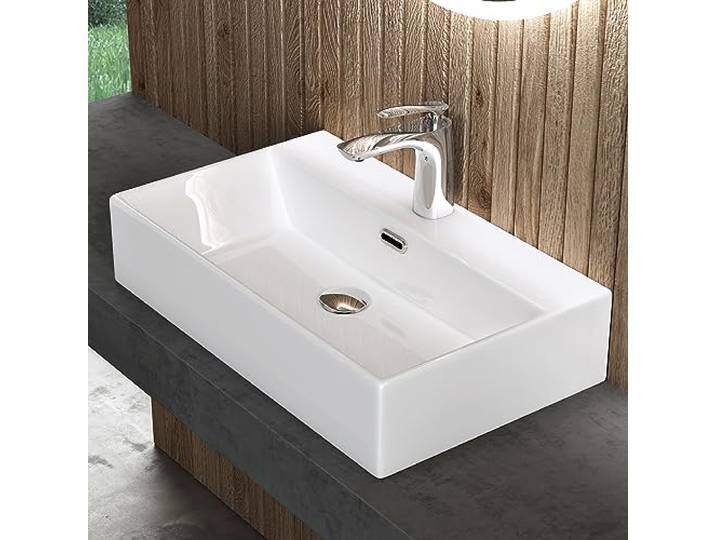 doporro Lavabo à Poser Vasque Suspendu Lave-Mains Blanc 60x36x13cm Céramique\, pour Salle de Bain\, Brüssel206