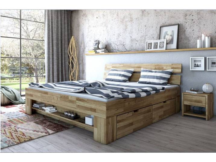freiraum Massivholzbett Link, Regal / Schubkästen, Liegefl. 180x200, Wildeiche - 185x88x215 (BxHxT)