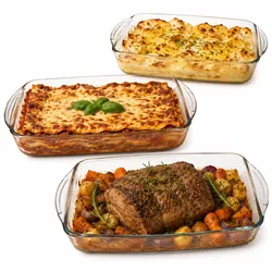 Borcam 3er Set Brat- & Backform 1,3L 1,95L 2,75L rechteckig Glas Auflaufformen
