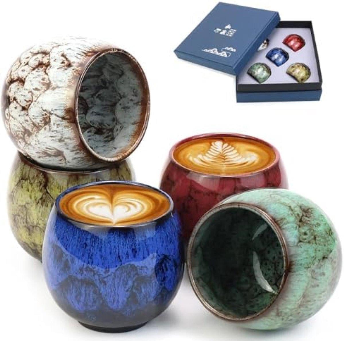 PromoHome Set van 5 keramische espressobekers, 110 ml