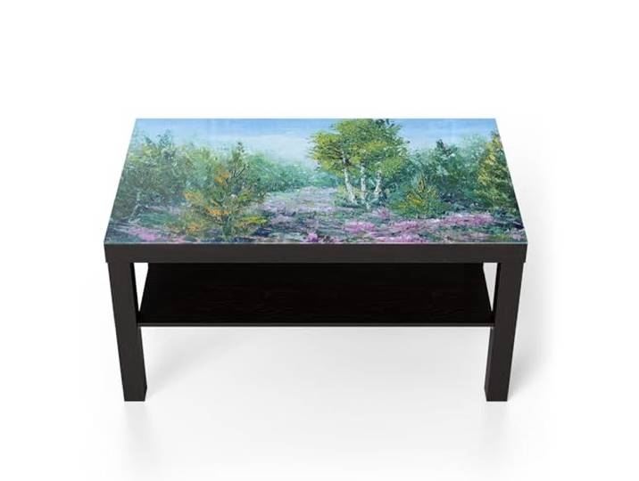 DEQORI Glastisch schwarz groß 90x50 cm Motiv Lebendiger Waldmorgen ausgefallener Beistelltisch aus Glas Hochglanz Couchtisch fürs Wohnzimmer moderner Couch Tisch mit Design