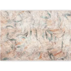Artgeist, Tapete, Fototapete - Greek laurels - faded composition with leaves on a beige patterned background (300 x 210 cm)