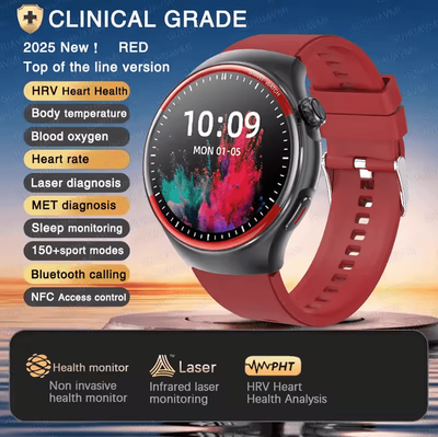 Inspire Curations Laser Health Monitoring Smartwatch With Blood Pressure Tracker & Bluetooth Call red