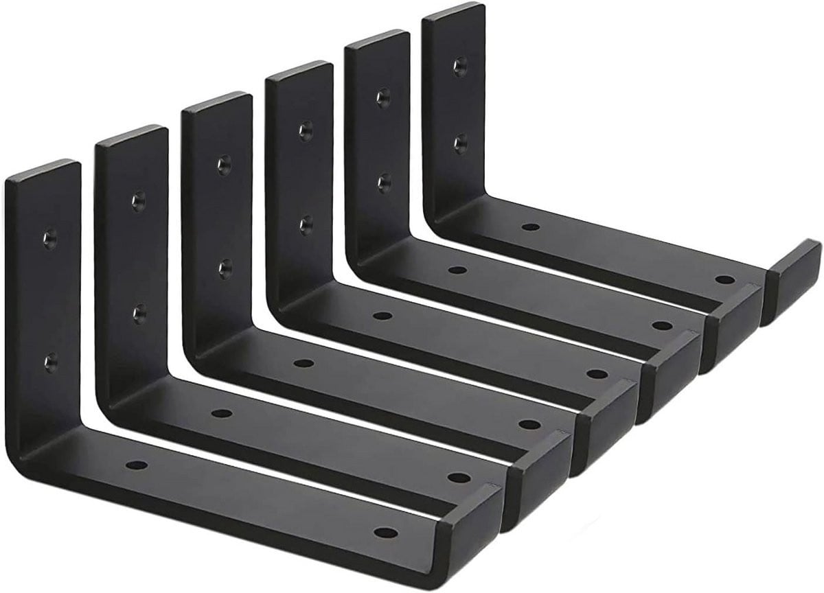 Zwarte Plankdrager 6-delige Set van Roestvrij Staal, Industriële Plankondersteuning (15cm x 10cm)