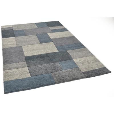 Wollteppich THEKO "Dalas - 7709, handgeknüpft", grau (anthrazit), B:90cm H:18mm L:160cm, Schurwolle, Teppiche, reine Wolle, Patchwork Design, Wohnzimmer