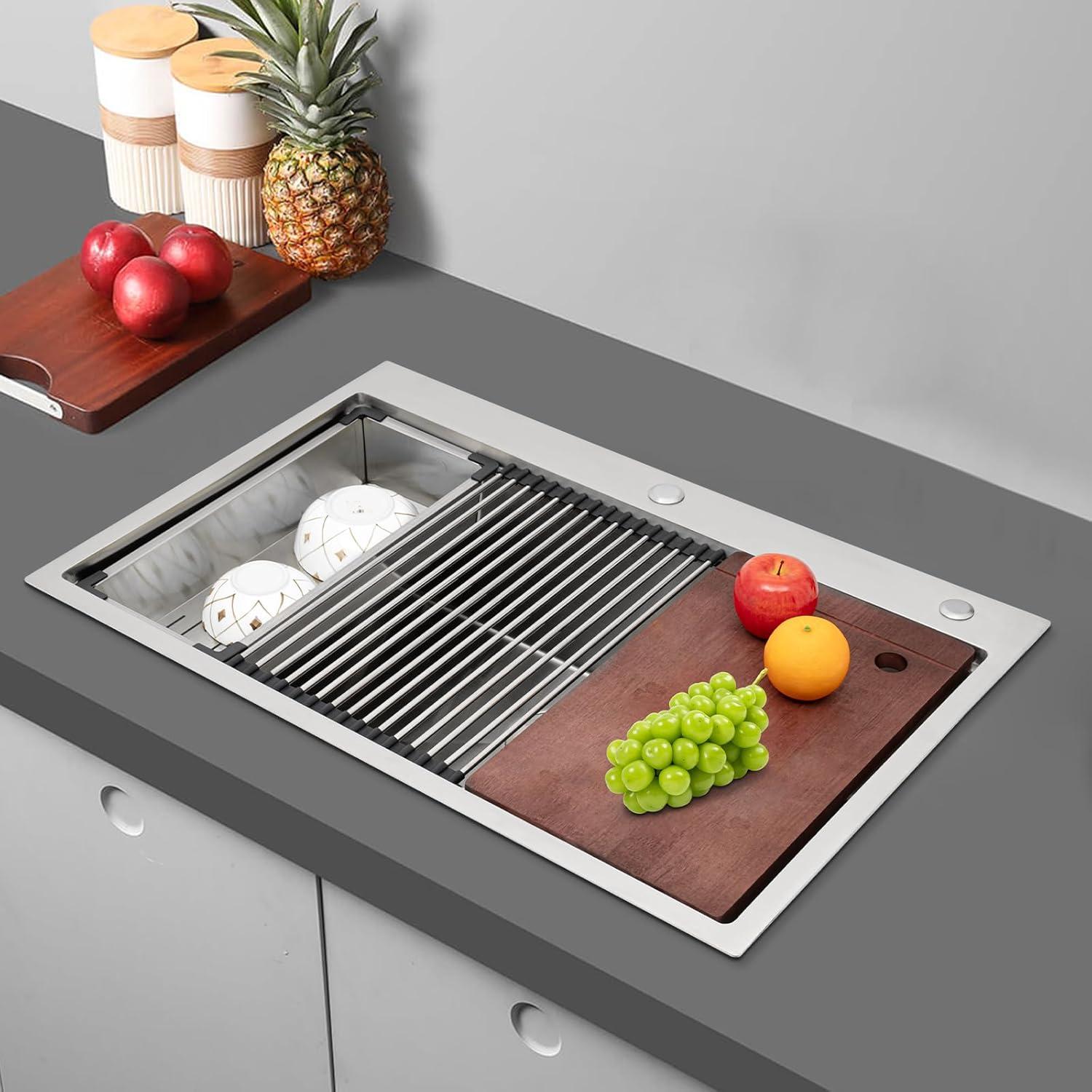 Edelstahl Einbauspüle für Küche und Bar mit Zubehörset, Einzelbecken 78 * 45 cm