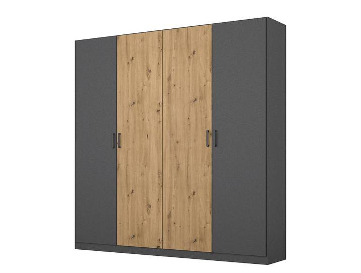 Armoire à portes battantes Miro 181cm Gris/Imitation chêne Artisan/Gris métallisé