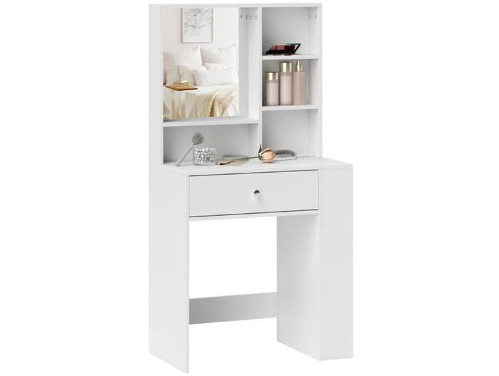 Coiffeuse Logidon blanche avec miroir et tiroir en bois