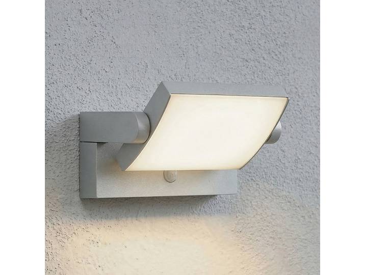 Sherin LED-Außenwandlampe Sensor hellgrau schwenkbar -Lindby - Balkon - Modern - Aluminium - Eckig