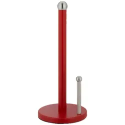 Relaxdays Küchenrollenhalter stehend, Küchenrollenständer Metall, Rollenhalter mit Abrollstop, HxD 35 x 15cm, rot-silber