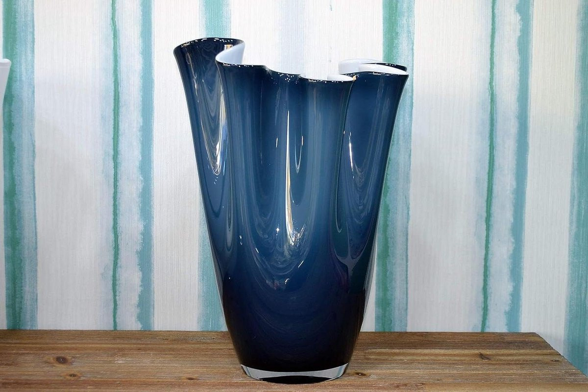 Blauwe Wave glazen bloemenvaas voor woondecoratie, Hoogte: 40 cm