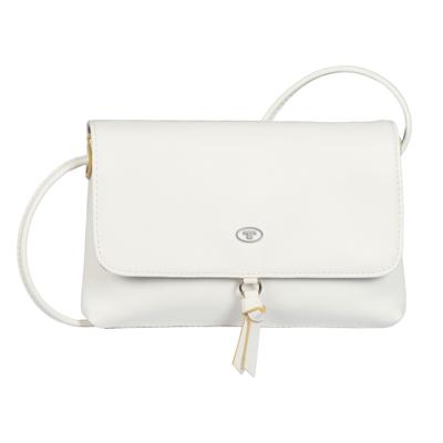 Umhängetasche TOM TAILOR "Luna", Damen, Gr. B/H/T: 21cm x 13cm x 5cm, weiß, Polyurethan, Polyurethan (PU), clean, gepflegt, unifarben, Taschen Umhängetasche, mit hochglänzendem Logo und kleinem dekorativen Knoten
