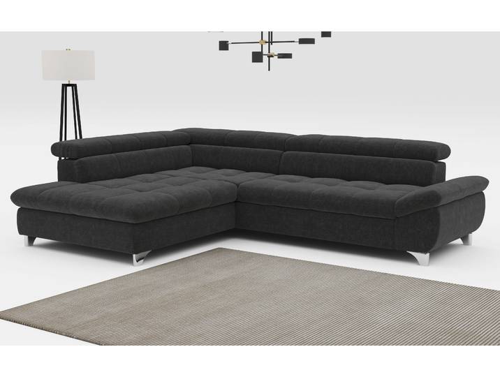 Ecksofa, Struktur Fein, Schwarz, 312×234 cm, Mit Kopfteilverstellung, Ottomane Links, Cotta
