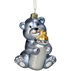 Christbaumschmuck Glas 11,4cm Teddy mit Babyflasche Figur Kugeln Weihnachtsbaum Anhänger Weihnachten Christbaumanhänger Weihnachtsbaumschmuck Blau