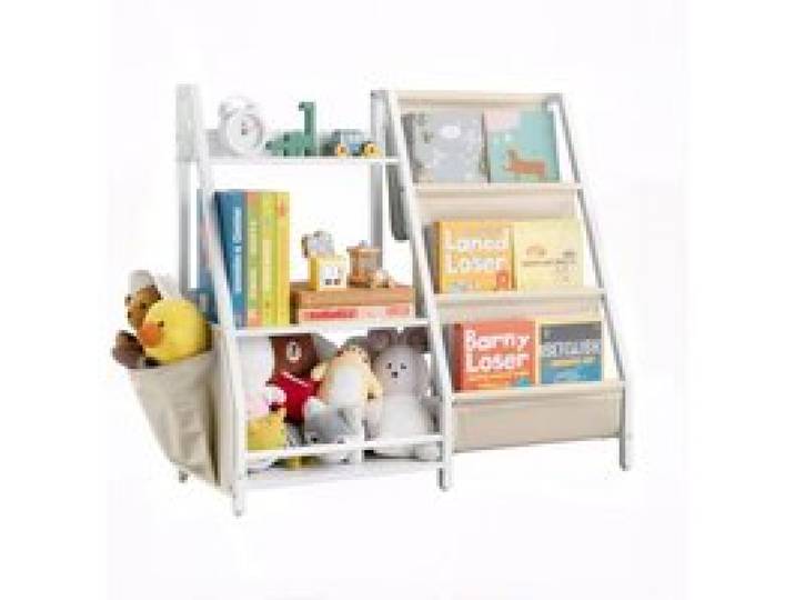 VEVOR Kinderbücherregal Spielzeugaufbewahrung für Kleinkinder Bücherregal mit Stofffächern & Seitentasche, Kinderregal für Kinderzimmer Spielzimmer Kindergarten Kinderkrippe 850 x 300 x 755 mm