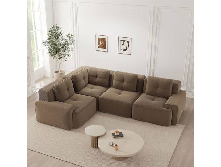 Canapé modulable - SOGEU - sans cadre - assise profonde rembourrée - tissu côtelé - marron