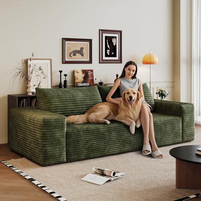 GREATPLANINC Corduroy Upholstered Boneless Sofa, Full Compression Cloud Couch, High-Density Foam 3 Setaser Sofa for Living room, Bedroom