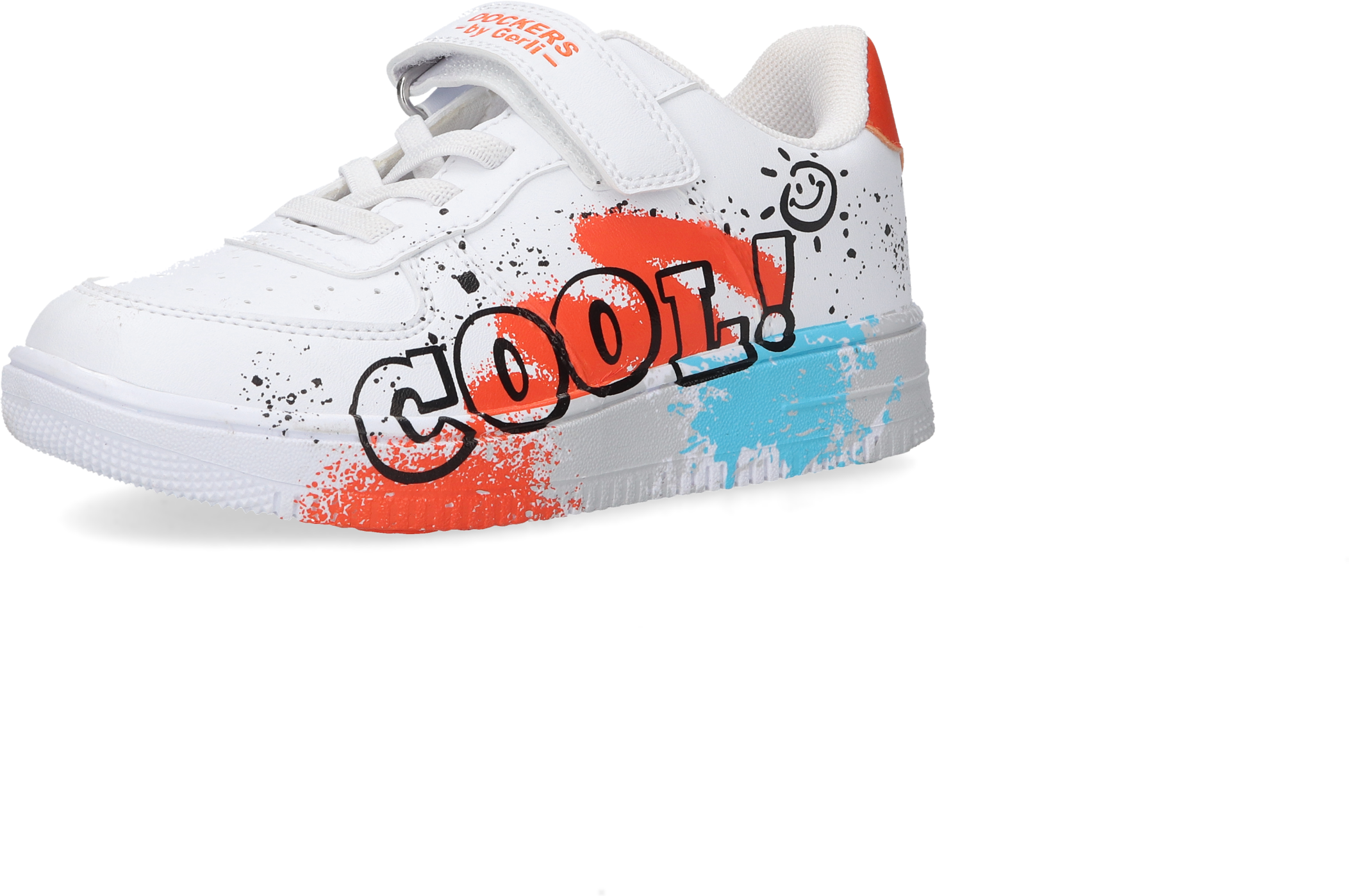 Sneaker DOCKERS BY GERLI, Mädchen, Gr. 34, bunt (weiß, orange, cool), Lederimitat, Schuhe Sneaker, Streetwear-Sneaker, Freizeitschuh mit coolem Schriftzug