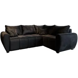 ECKSOFA MADISON L R-S Schwarz Plüsch-Stoff mit Schlaffunktion