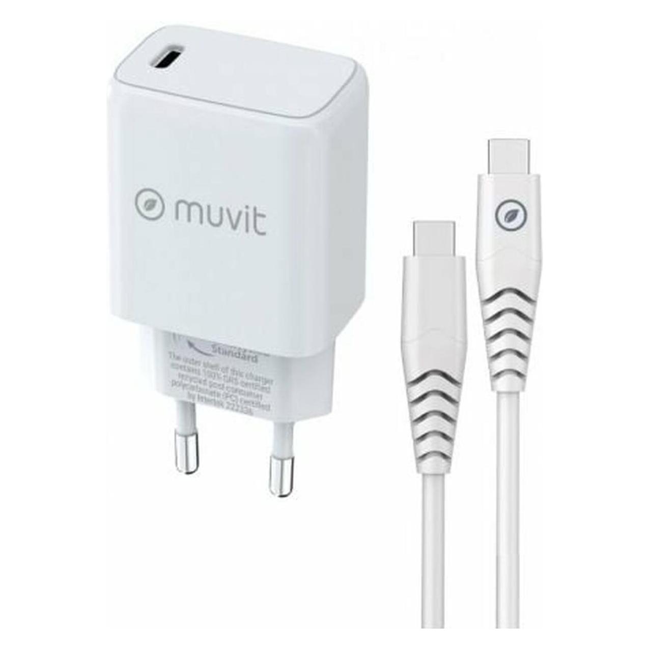 Muvit For Change Pack Chargeur Secteur Pd 20w + Cable USB C/Usb C Blan (20 W) (MCPAK0044)