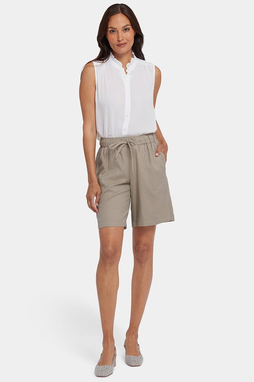 Luftige Bermuda-Shorts aus Stretch-Leinen