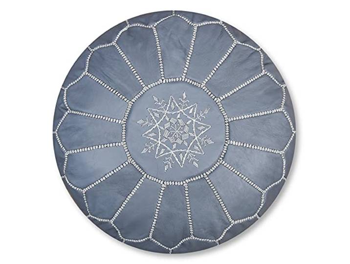 Poufs&Pillows Premium Echt Leder Pouf - Handgefertigt - gefüllt geliefert - Ottoman Sitzsack Fußhocker (Grau)
