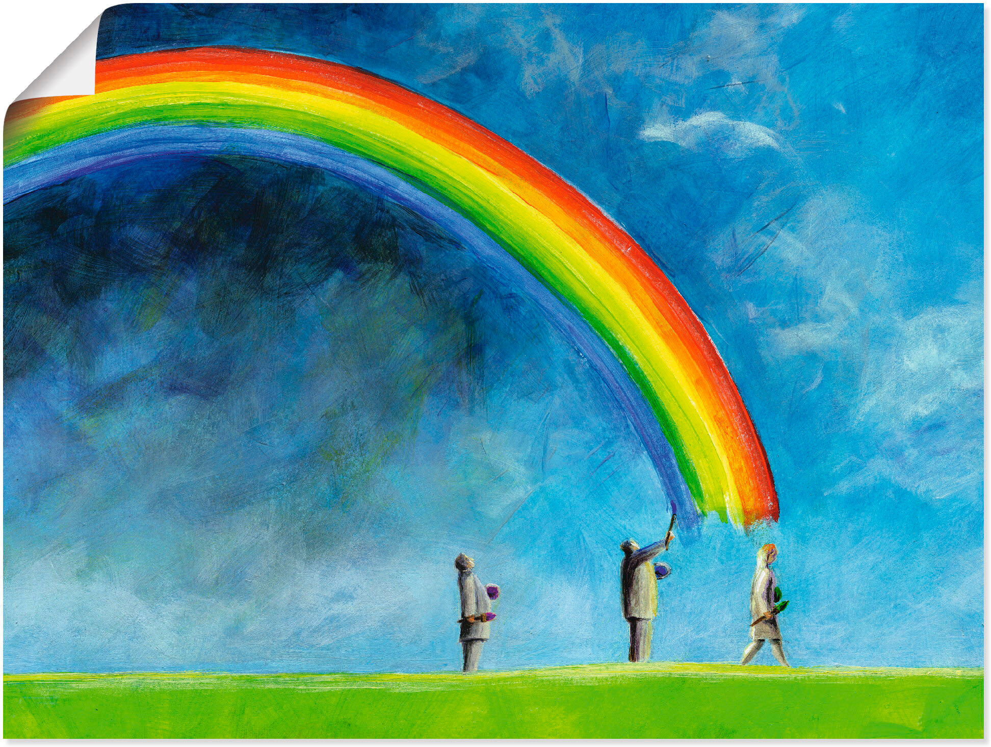 Poster ARTLAND "Regenbogen malen", blau (farbe bild(er): blau), B:60cm H:45cm, Bilder, Poster, ohne Rahmen farbe bild(er): blau B/H/T: 60cm x 45cm, Poster Gruppen & Familien Querformat, 1 Stk.