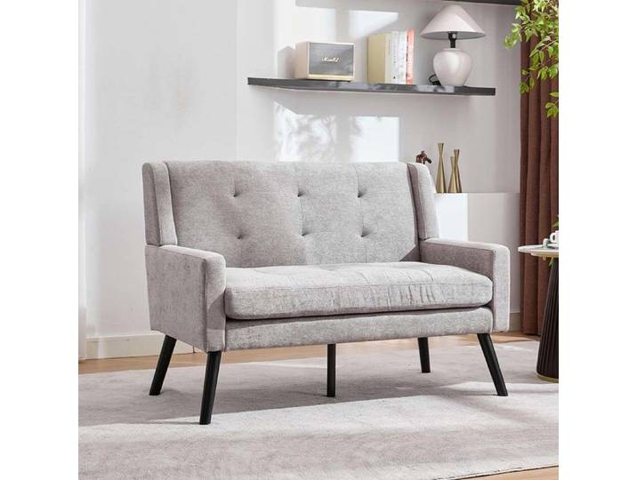 Fauteuil deux places - Fauteuil 2 places - Tissu lin - Pieds en bois massif - Rembourrage mousse haute densité