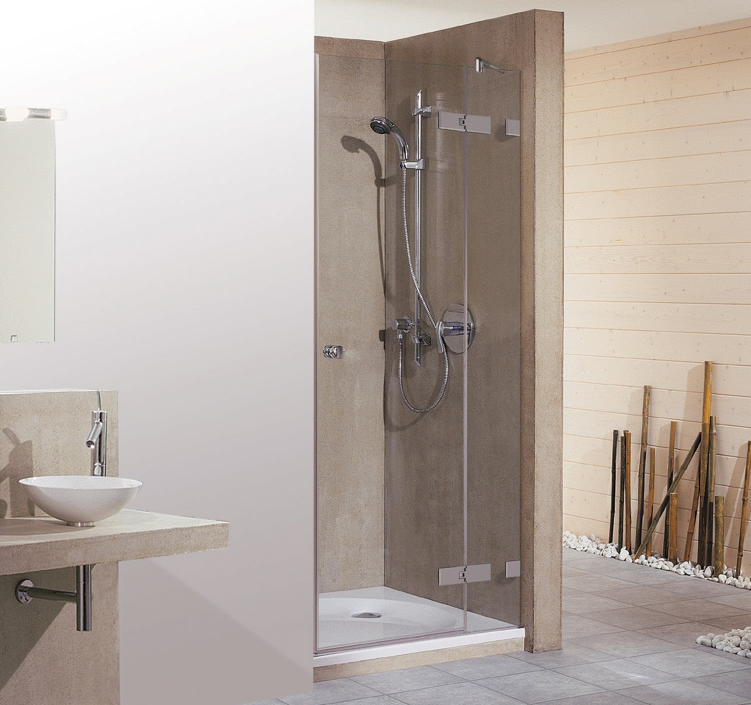 Breuer FIRST GLASS Drehtür mit Festteil rechts, Anschlag rechts