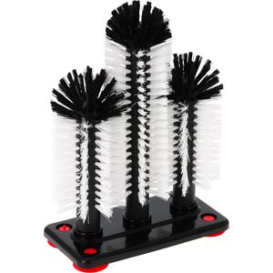 Böttcher-AG Gläserspülbürste schwarz-weiß, Kunststoffborsten, mit 4 Saugnäpfen & 3 Bürsten 17 cm / 20 cm