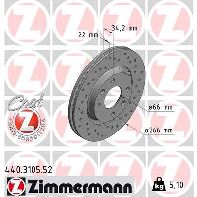 ZIMMERMANN Bremsscheibe SPORT COAT Z 440.3105.52 Vorderachse Gelocht 266mm 22mm für Citroën/Peugeot Opel Peugeot (DF-PSA) Citroën