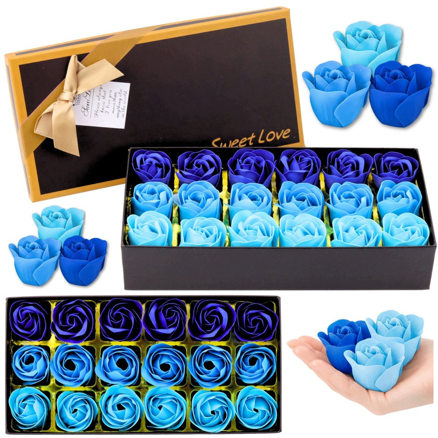 Merkloze Flower Box met 18 blauwe geurende decoratieve rozen