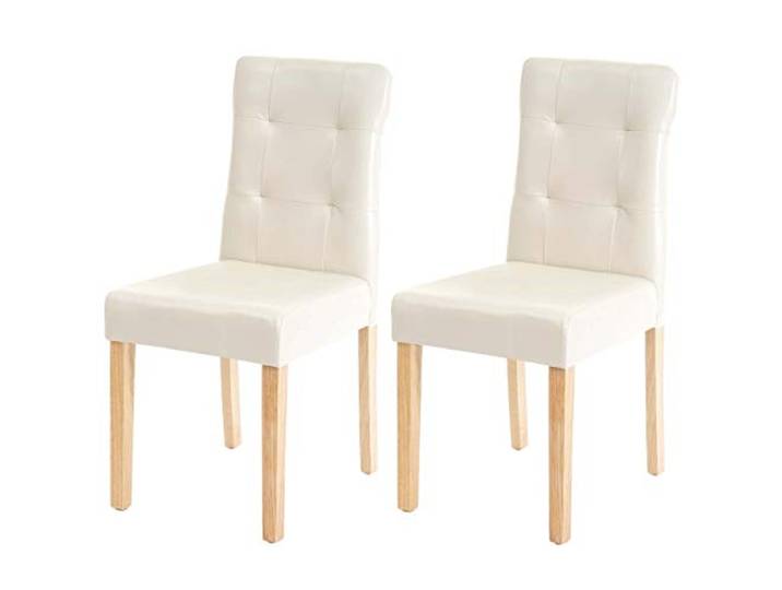 Mendler 2er-Set Esszimmerstuhl HWC-E58 - Kunstleder Creme, helle Beine Stuhl, Essstühle