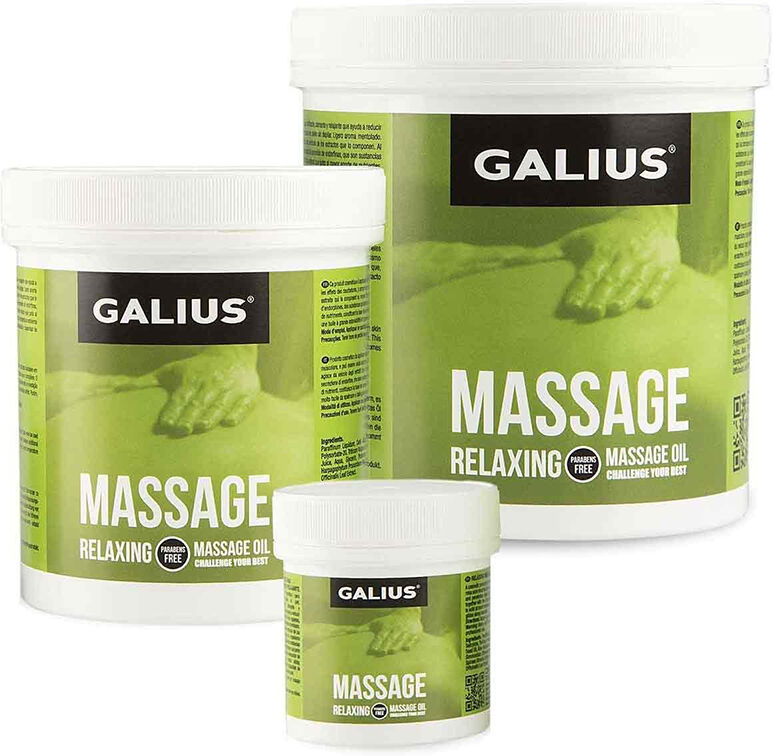 Óleo relajante de massagem Galius: para todo o tipo de massagem antes e após o exercício