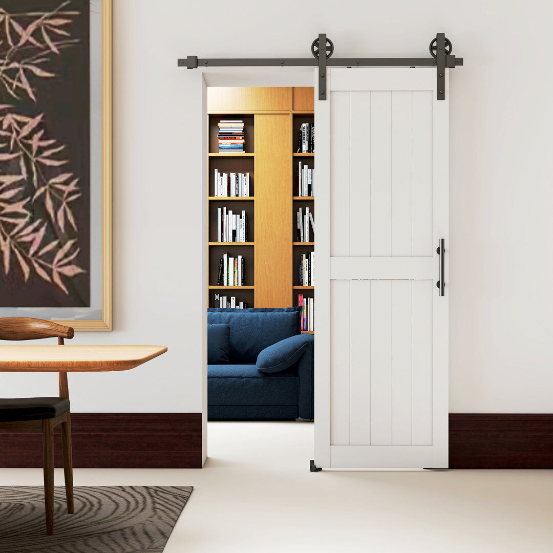 HOMCOM 183cm Sliding Barn Door Kit, Sliding Door with Track, White White 71.5cm X 213.4cm