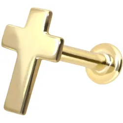14 Karat Gold Labret mit Innengewinde KREUZ