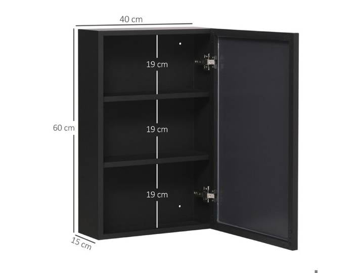 Armoire miroir Armoire suspendue doté de miroir 3 couches noir 40x15x60 cm pour salle de bains et rangement peu encombrant
