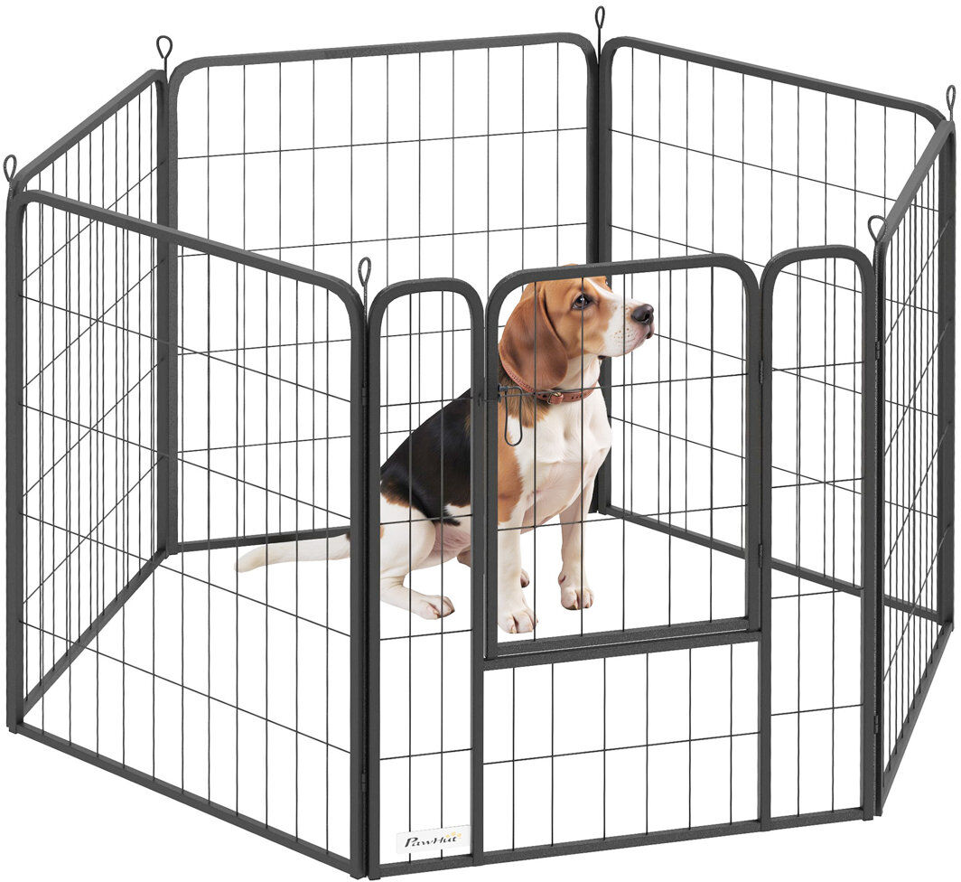 PawHut Six-Panel Dog Playpen with Door for Indoor Outdoor Tall Black 80" H x 136" W x 68" D