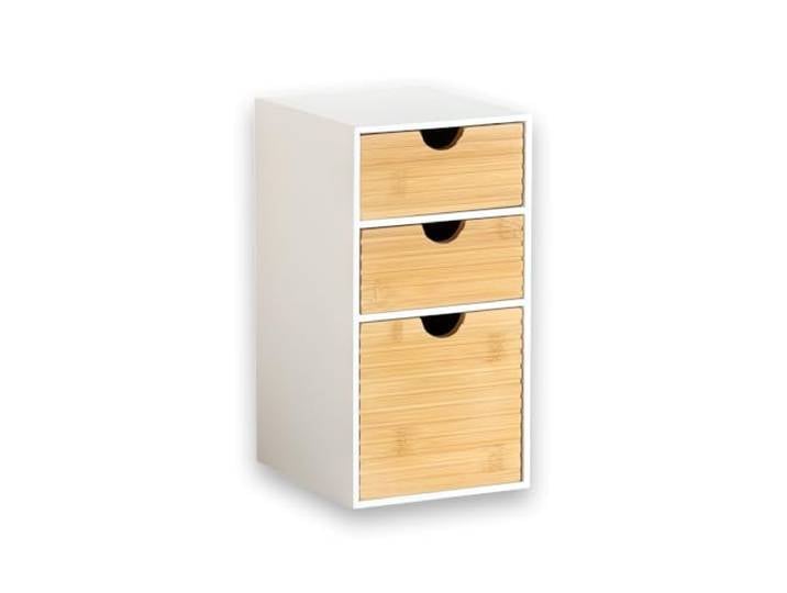 KESPER Organizer, 3 Schubladen, Bambus/MDF, Weiß, 14 × 16 × 27 cm 58964 Drei übereinander angeordnete Schubladen für kleine Gegenstände