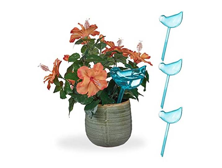 Relaxdays Lot de 4 Globes d’arrosage\, Irrigation Automatique\, arrosoirs bulbes en Forme d’Oiseau\, 200 ML chacun\, Bleu