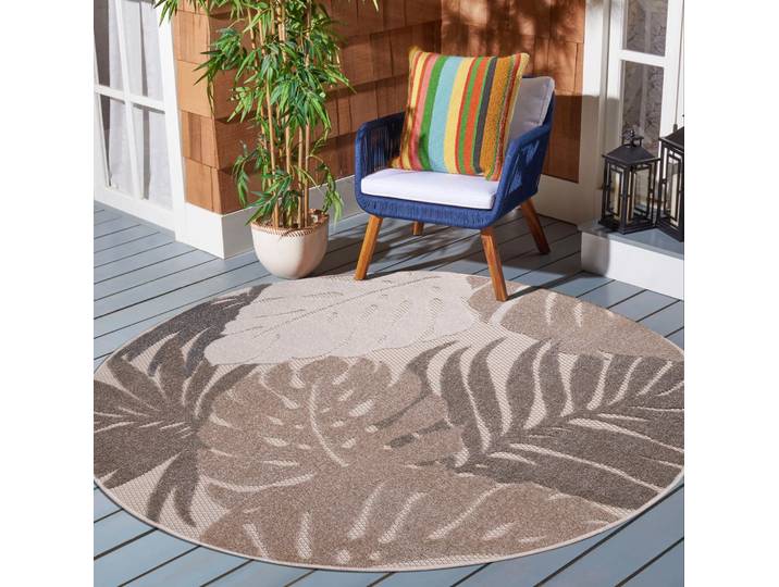 Teppich SANAT Floral Outdoor, auch als Läufer und Rund , beige (natur), H:6mm Ø:120cm, Kunstfaser, Teppiche, Teppich, In- und Outdoor geeignet, florales Design, Balkon, Terasse