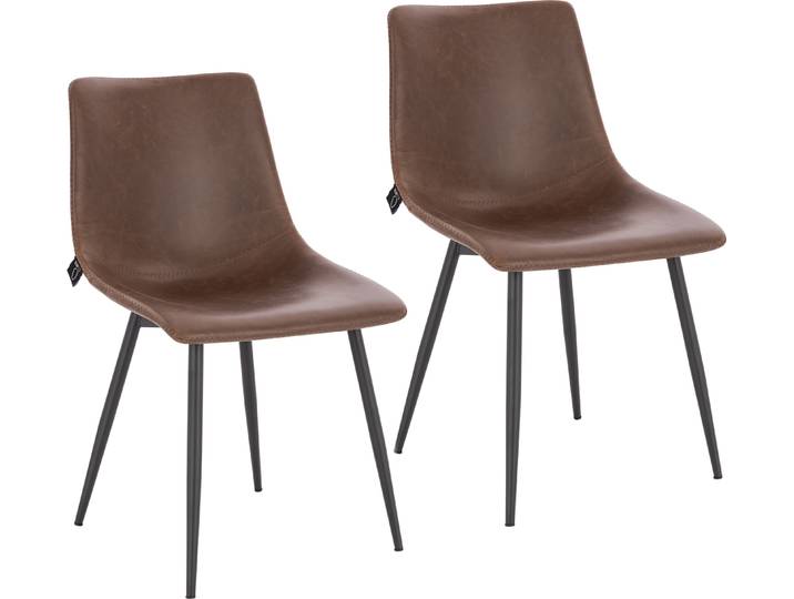 SVITA MILES 2er Set Esszimmerstühle Metallbeine Küchenstühle Kunstleder Braun