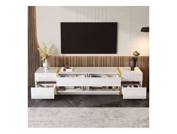 REDOM TV-Schrank 180x40x38 cm, Hochglanz mit Goldkanten (Packung, 1-St., Mit Schubladen & Türen, viel Stauraum) Luxuriöses TV-Möbel im modernen Stil