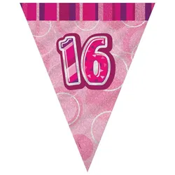 16. Geburtstag | Wimpelkette pink