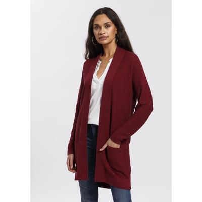 Longstrickjacke TOM TAILOR, Damen, Gr. L (40), rot (bordeaux), Strick, Obermaterial: 100% Baumwolle, unifarben, figurumspielend Po-bedeckend, V-Ausschnitt, Bündchen, Strickjacken Strickjacke Longstrickjacke, aus Rippstrick mit aufgesetzten Taschen