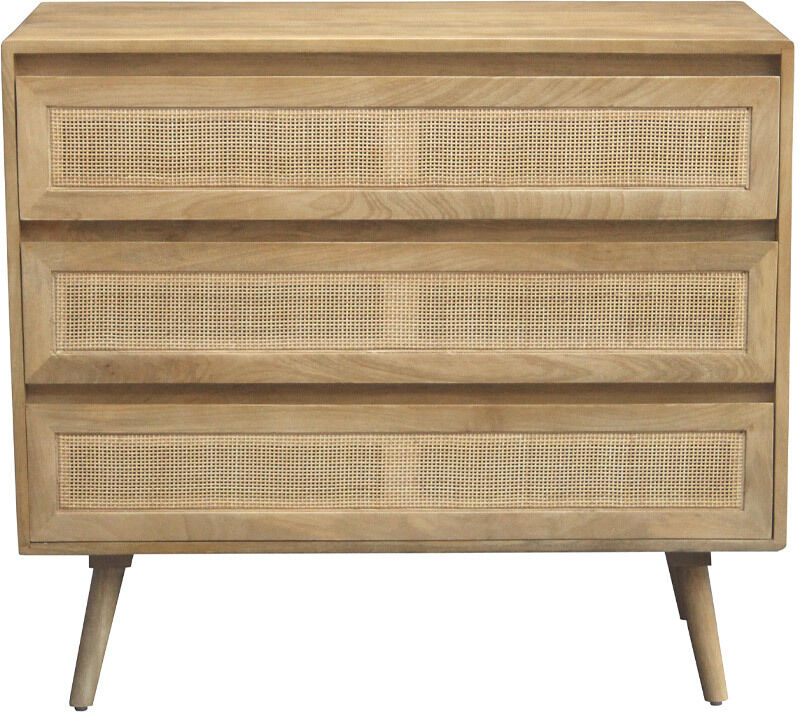 Miliboo Kommode aus massivem Mangoholz und Rattan-Rohrgeflecht 3 Schubladen B90 cm ACANGE