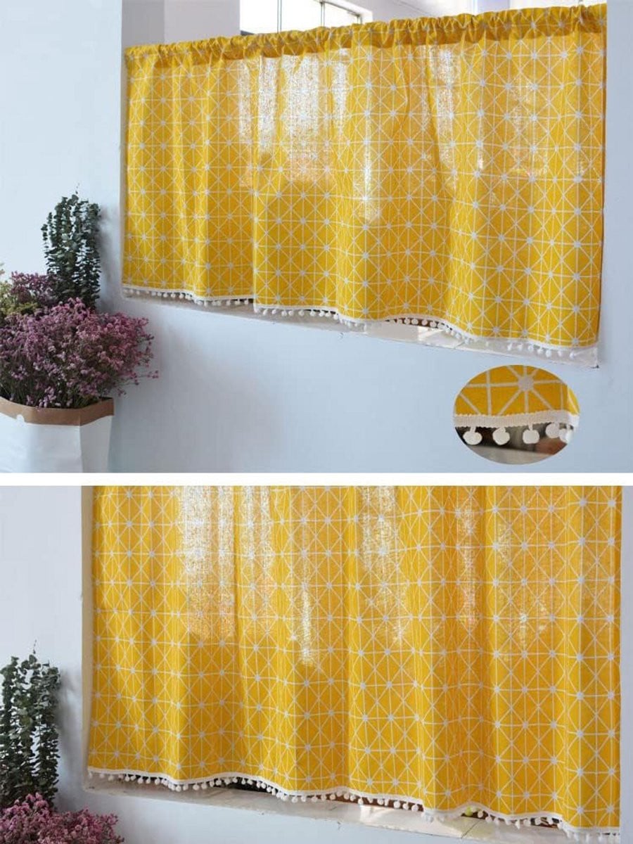 Vitrage Bistrogordijn Geel - Ondoorzichtig Keukengordijn - 100 x 60 cm