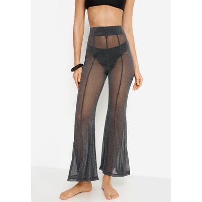 Schlupfhose LSCN BY LASCANA, Damen, Gr. 46, N-Gr, silber (anthrazit), Mesh, Obermaterial: 89% Polyamid, 11% metallisierte Fasern, leicht glänzend, leicht transparent, unifarben, figurbetont lang, Hosen Schlupfhose